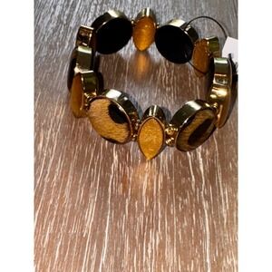 Chico's‎ Convertible Bracelet Gold Tone Black Brown Animal Print Stretch